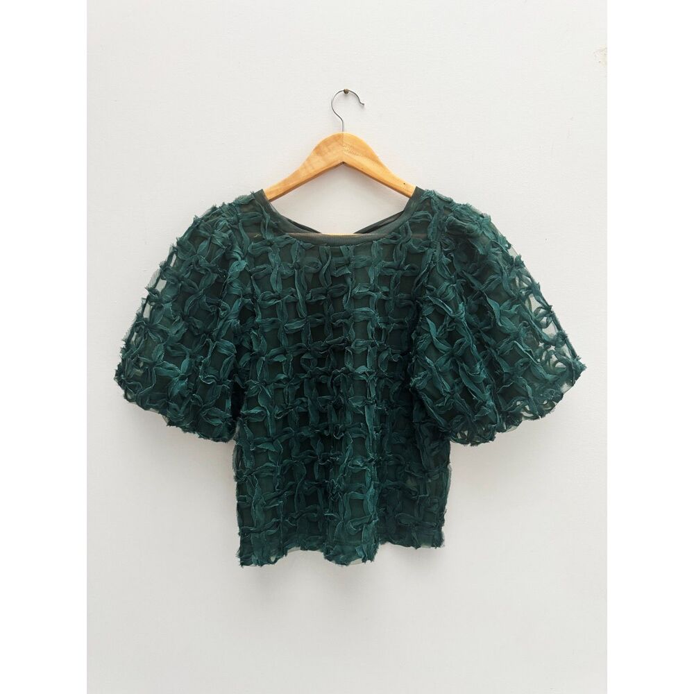 Sarah Hann Karla Textured Top Anthropologie Emerald Green Size S